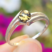 Green amber round ring silver Ag 925/1000 2.2g size 59