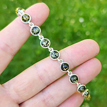 Green amber beads bracelet Ag 925/1000 19.5cm 9.3g