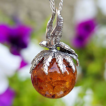 Amber ball pendant with silver Ag 925/1000 5.1g