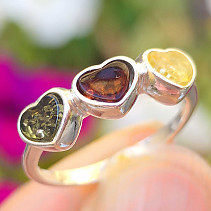 Amber heart ring colored Ag 925/1000