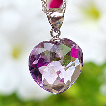 Amethyst facet heart pendant 14mm Ag 925/1000 + Rh