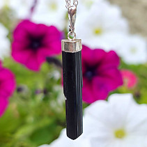 Pendant black tourmaline crystal Ag 925/1000 3.7g