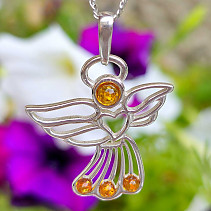 Amber honey angel pendant Ag 925/1000