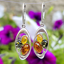 Silver earrings with three-color amber Ag 925/1000