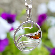 Amber pendant silver circle Ag 925/1000