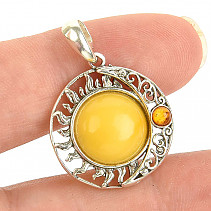 Amber sun and moon pendant silver Ag 925/1000