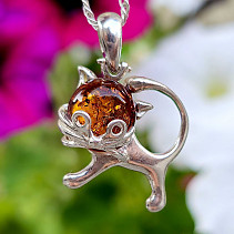 Pendant amber honey cat Ag 925/1000