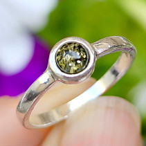 Silver ring green amber Ag 925/1000 size 52 1.6g