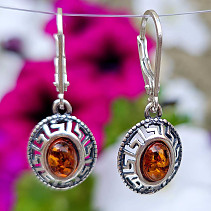 Amber earrings honey decorated Ag 925/1000