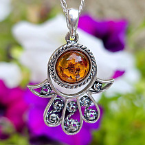 Pendant amber Hamsa Ag 925/1000