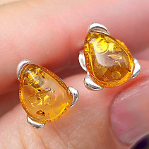 Yellow amber teardrop earrings Ag 925/1000 stud