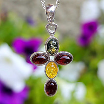 Amber pendant silver cross mix Ag 925/1000