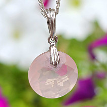 Rose quartz facet round pendant Ag 925/1000 + Rh