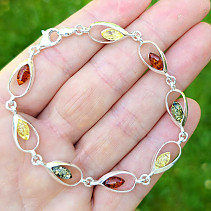 Bracelet amber drops mix colors 18.5cm Ag 925/1000