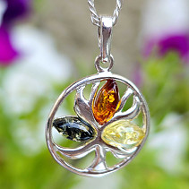 Amber mix of colors pendant tree in a circle Ag 925/1000