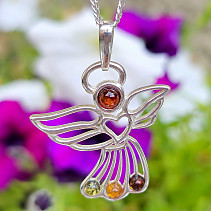 Amber mix pendant angel Ag 925/1000