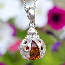 Amber ladybug pendant silver Ag 925/1000