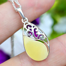 Milky amber drop pendant Ag 925/1000 1.9g