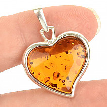 Amber heart pendant Ag 925/1000 3.2g