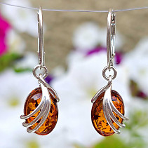 Amber earrings oval Ag 925/1000