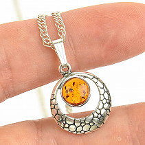 Amber pendant silver round Ag 925/1000