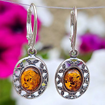 Amber earrings oval decorated Ag 925/1000