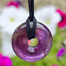 Amethyst donut pendant 25mm on leather