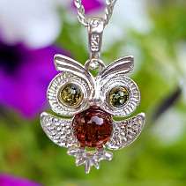 Pendant amber owl silver Ag 925/1000 1.7g