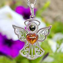 Amber pendant decorated with an angel Ag 925/1000