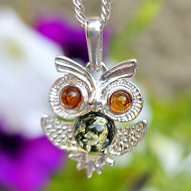 Pendant amber owl silver Ag 925/1000