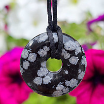 Obsidián vločkový donut na kůži cca 30mm