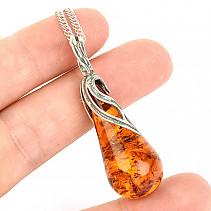 Amber pendant large drop Ag 925/1000 5.8g