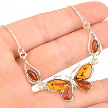 Amber butterfly necklace Ag 925/1000 46 - 48cm 9.2g