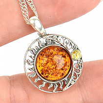 Amber sun and moon pendant Ag 925/1000