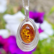 Amber oval pendant spiral Ag 925/1000