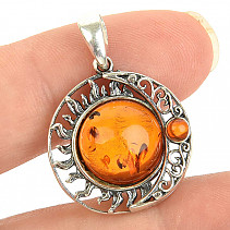 Amber honey sun and moon pendant Ag 925/1000