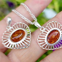 Amber heart pendant silver rim Ag 925/1000