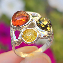 Amber ring balls mix silver Ag 925/1000