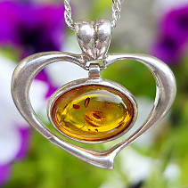 Heart pendant with honey amber Ag 925/1000