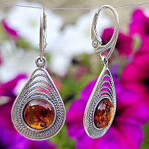 Silver earrings amber tear Ag 925/1000