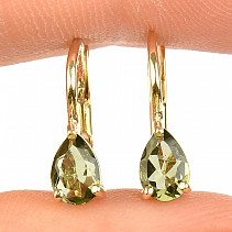 Vltavín teardrop earrings 6 x 4mm standard cut Au 585/1000 14K 1.49g