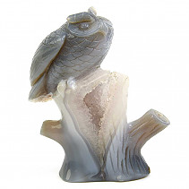 Agate gray owl on a trunk with a cavity 927g