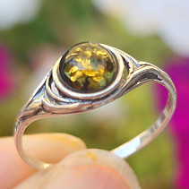 Ring green amber Ag 925/1000 1.3g (size 55)