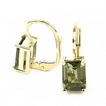 Vltavín earrings gold rectangle 8x6mm standard cut Au 585/1000 14K 2.70g