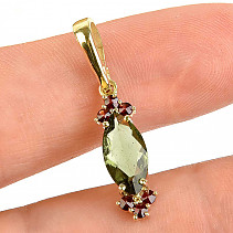 Vltavain and garnets pendant standard cut gold 14K Au 585/1000 2.03g