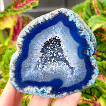 Agate blue dyed geode with cavity 253g