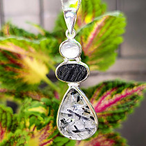 Tourmaline in crystal, scoryl tourmaline and moonstone pendant Ag 925/1000 17.8g