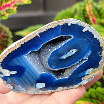 Agate blue dyed geode with cavity 162g