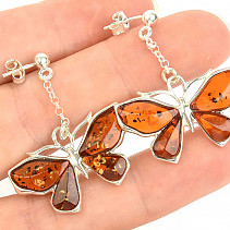 Earrings honey amber dark butterfly Ag 925/1000 6.7g