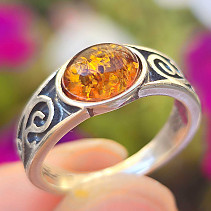 Honey amber ring Ag 925/1000 sterling silver